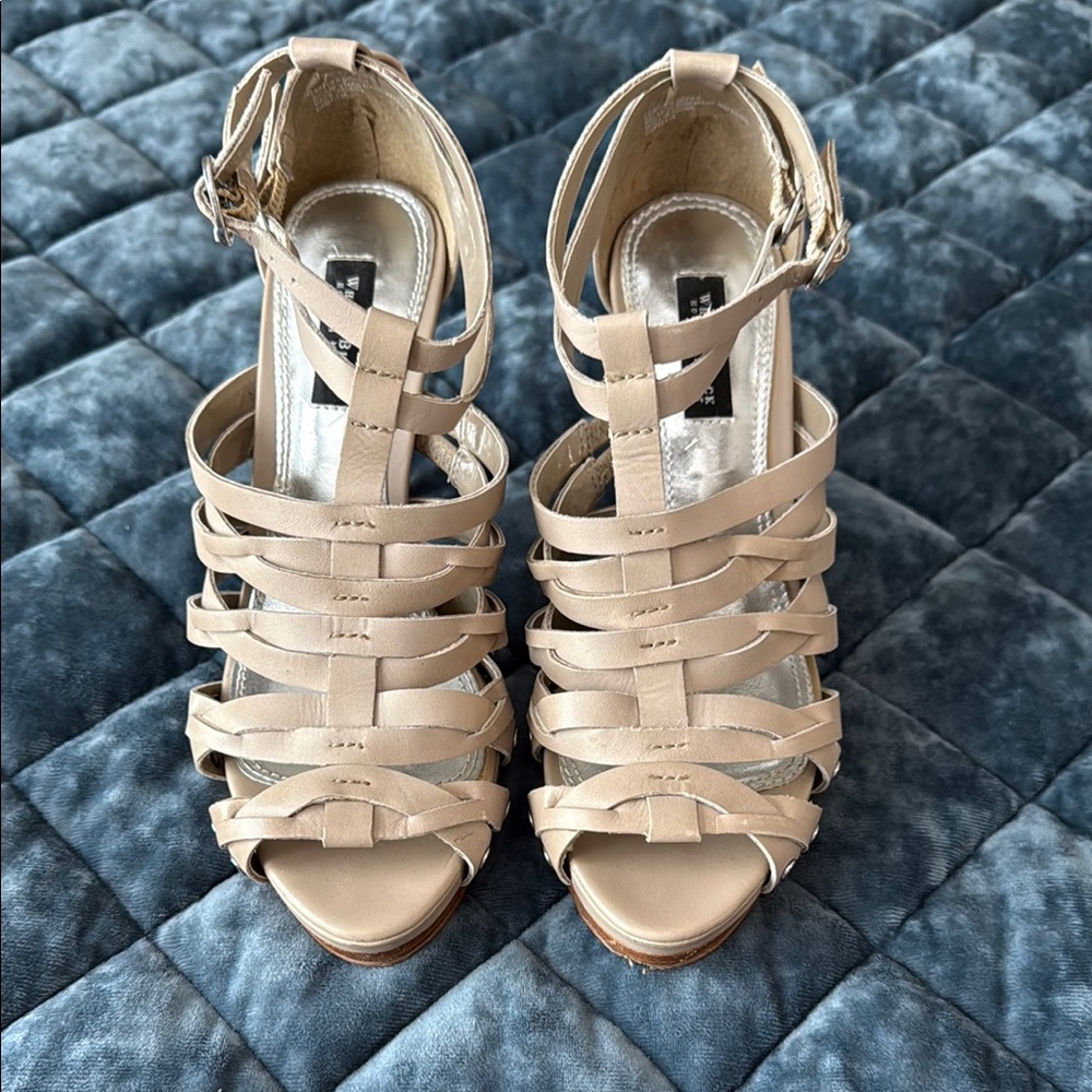 White House Black Market Tan Strappy Sandals